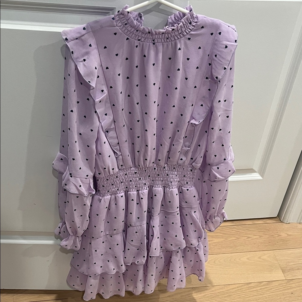 Aqua Lavender Kids Dress with Black Heart Pattern